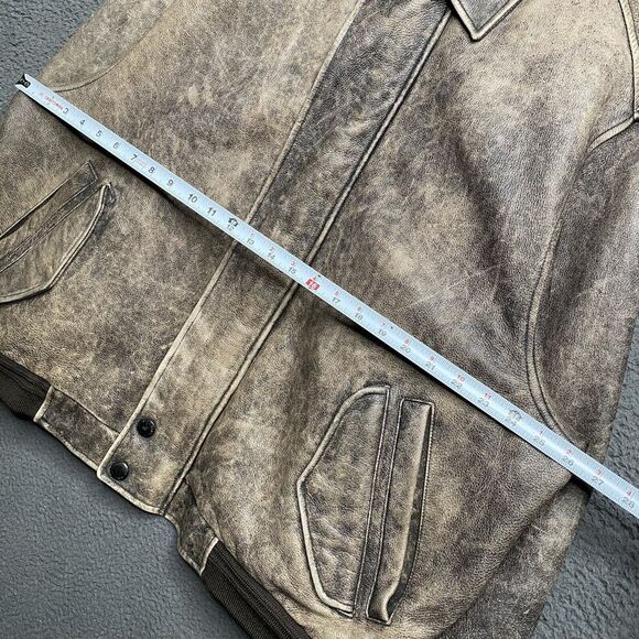 Eddie Bauer Mens 2XL Leather Bomber Jacket Full Zip Brown Distressed Gradient - Picture 15 of 16